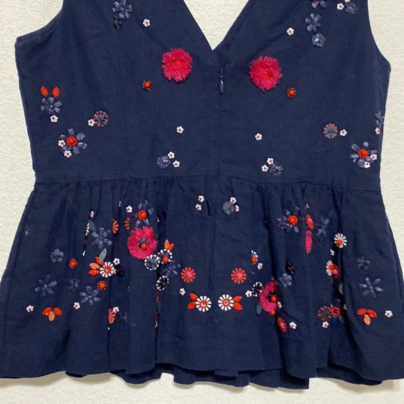 J.Crew Hand-Embellished Linen Blend Multicolor Peplum Top Size 0 - Picture 4 of 8